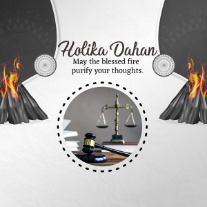 Holika Dahan festival greeting with fire and scales of justice