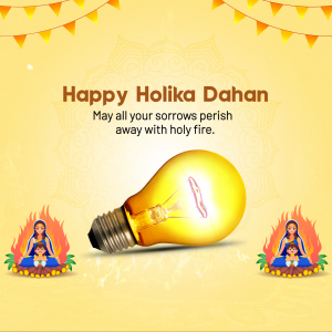 Holika Dahan celebration with a lightbulb and bonfire