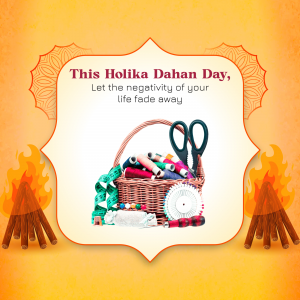 Holika Dahan image with sewing supplies