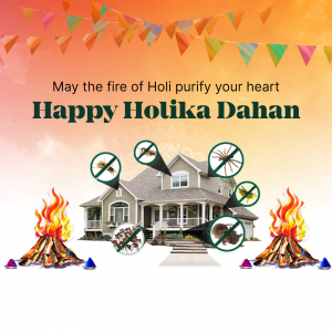 Holika Dahan greeting with pest control imagery