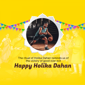 Holika Dahan celebration with a basketball player image