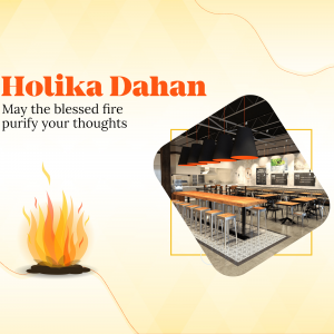Holika Dahan festival greeting with fire and restaurant interior