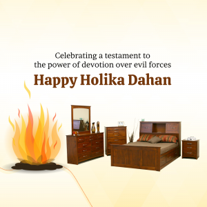 Image depicting a Holika Dahan bonfire with furniture in the background, celebrating the victory of good over evil.