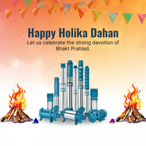 Happy Holika Dahan image with water pumps and bonfire