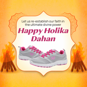 Image depicting Happy Holika Dahan with a pair of running shoes.