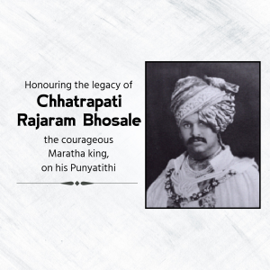 Portrait of Chhatrapati Rajaram Bhosale with text honoring his legacy