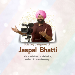 Portrait of Jaspal Bhatti with a camera and text honoring his birthday