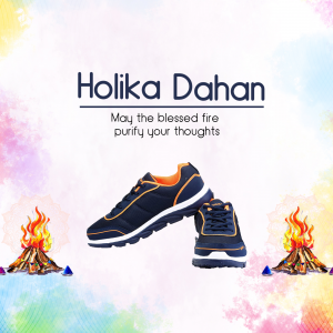 Image featuring shoes with Holika Dahan bonfire background
