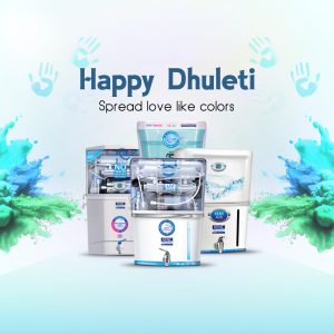 Image featuring water purifiers with a Dhuleti festival theme.