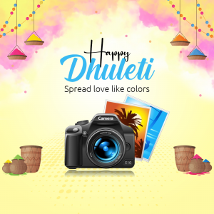 Happy Dhulleti greeting with camera and colors
