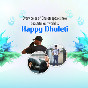 Image depicting a security guard with handprints and smaller images representing safety and community.