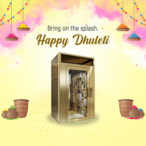 Elevator advertisement with a Dhulandi (Holi) theme
