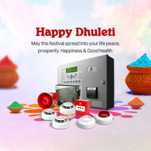 Dhuleti festival greeting with fire safety equipment