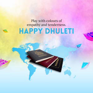 Dhuleti greeting with passports and a world map