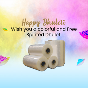 Image wishing a colorful and spirited Dhulleti with rolls of white material and colorful splashes.