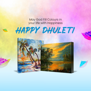 Image depicting paintings with a Dhulleti (Holi) greeting.