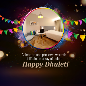 Festive Dhulheti image with a cozy room scene.