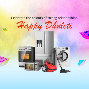 Colorful Dhulleti greeting with appliances on sale