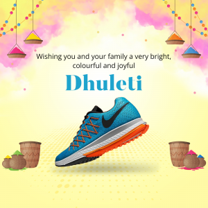 Nike running shoes with colorful Dhuleti festival background