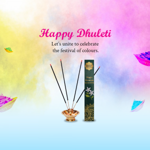 Dhuleti festival greeting with incense sticks and colorful splashes