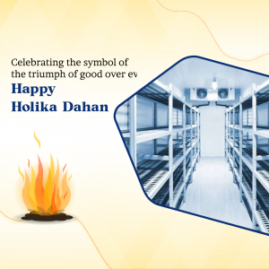 Image depicting a Holika Dahan bonfire alongside a cold storage facility.