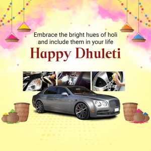 Happy Dhuleti banner with a car wash promotion.