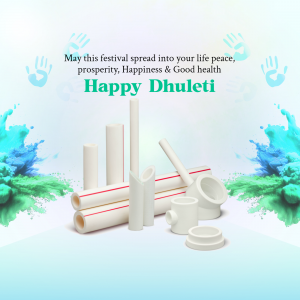 Dhuleti festival greeting with plumbing pipes and colorful splashes