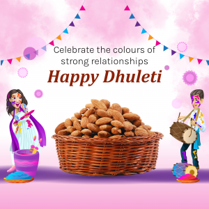 Dhuleti celebration with almonds and festive decorations