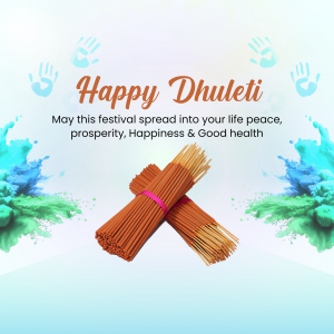 Dhuleti festival greeting with incense sticks and colorful splashes