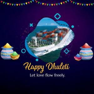Image depicting a cargo ship with colorful Dhuleti decorations.