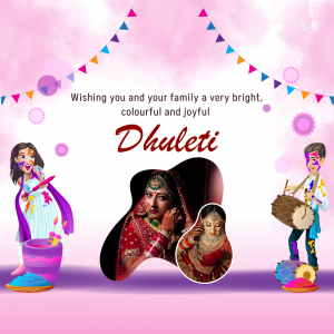 Dhulleti celebration with family photos and colorful decorations