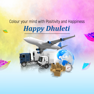 Image depicting travel, logistics, and a message of positivity for Happy Dhuleti.