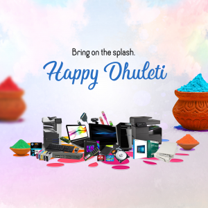 Image depicting Happy Dhulleti with electronics and colorful powders.