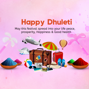Dhuleti festival greeting with travel themed illustrations