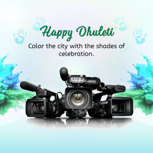 Dhuleti celebration image with camera and color splashes
