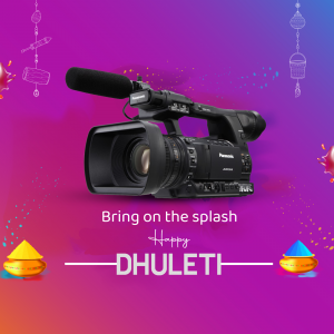 Panasonic camera with colorful Dhulandi festival decorations
