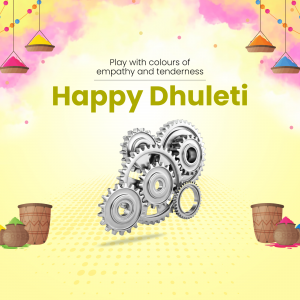 Image depicting Happy Dhulandi with gears and colorful elements.