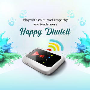Airtel 4G router with colorful handprints and splashes, celebrating Dhuleti.