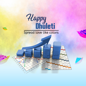 Dhuleti celebration graphic with growth chart and colorful elements