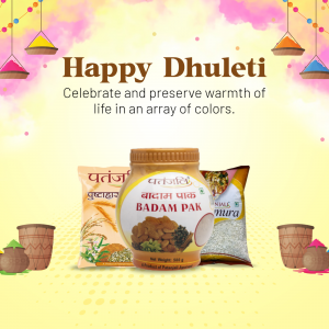 Patanjali Badam Pak product advertisement for Dhuleti festival