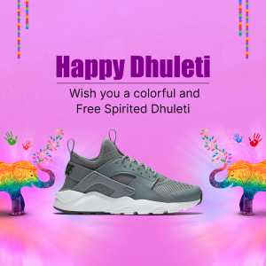 Image featuring a grey Nike shoe with colorful Dhulleti decorations.