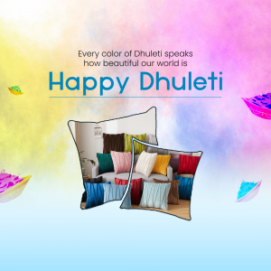 Image with the text 'Happy Dhuleti' and colorful pillows.