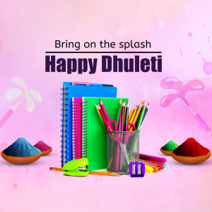 Colorful Dhulandi celebration with school supplies