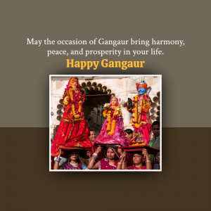 Image depicting a Gangaur festival procession with traditionally dressed people carrying idols.