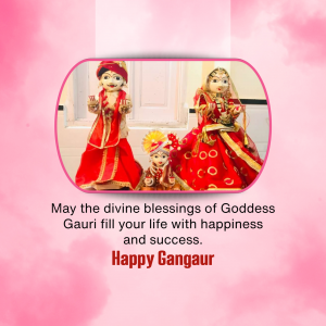 Traditional Indian dolls representing a bride and groom with a small child, celebrating Gangaur festival.