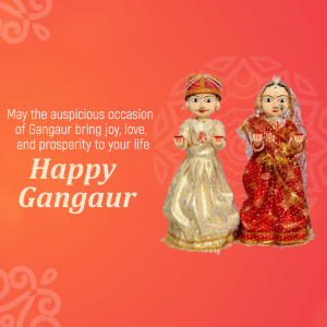 Gangaur festival greeting with traditional dolls