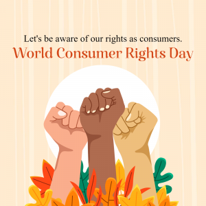Illustration of raised fists representing diverse consumers with the text 'World Consumer Rights Day'