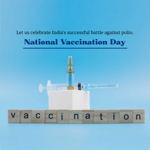 Image depicting a syringe and blocks spelling out 'vaccination' to celebrate India's success against polio.
