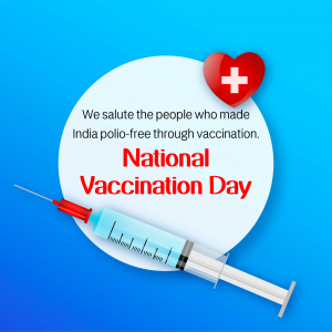 Image commemorating National Vaccination Day in India, celebrating the polio-free status achieved through vaccination.