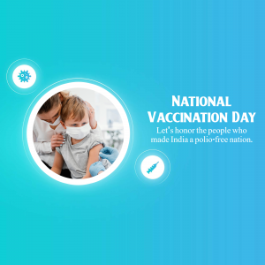A healthcare worker vaccinating a young boy, promoting National Vaccination Day in India.